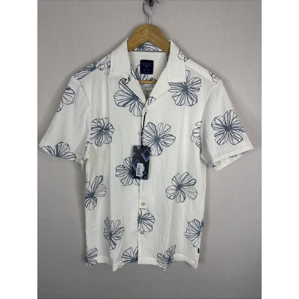 Steel & Jelly British Design Seersucker Floral Resort Shirt NWT Stretch Men’s S